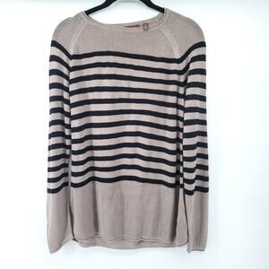 525america Classic Raglan Beige and Black Stripe Loose Knit Semi Sheer Sweater S
